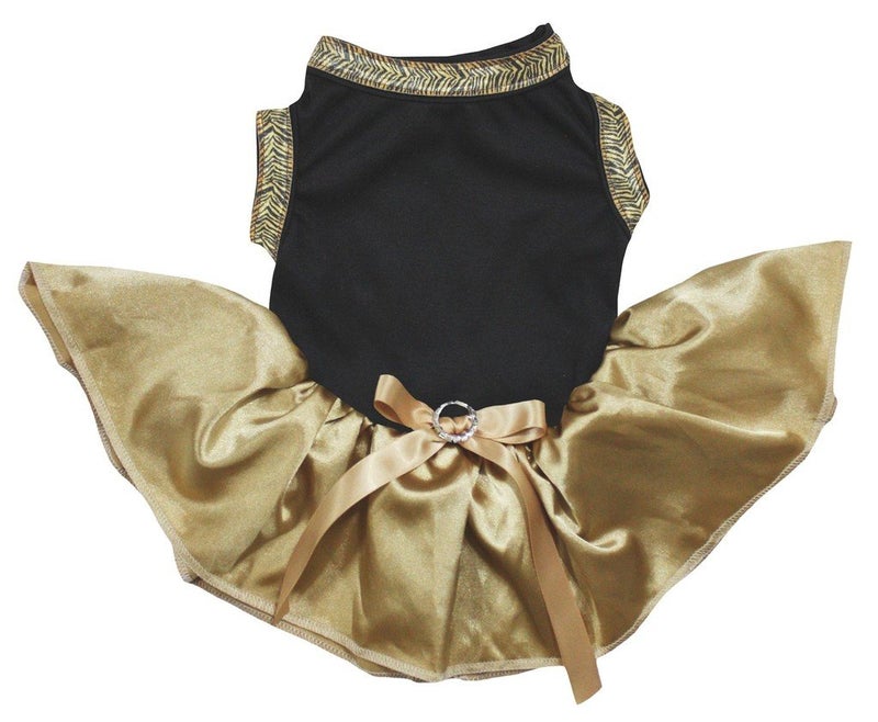 Petitebella Plain Black Shirt Gold Tutu Puppy Dog Dress (Black, Medium)